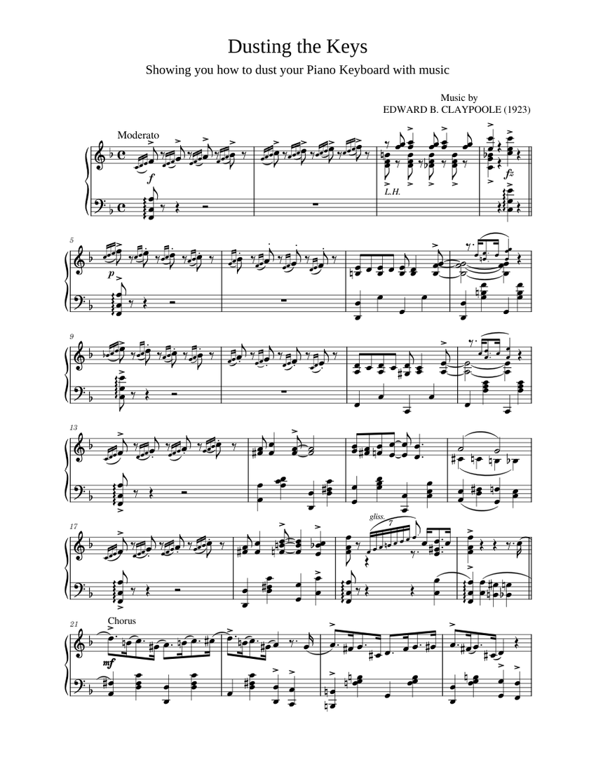 Dusting the Keys by Edward Claypoole (1923) Sheet music for Piano (Solo