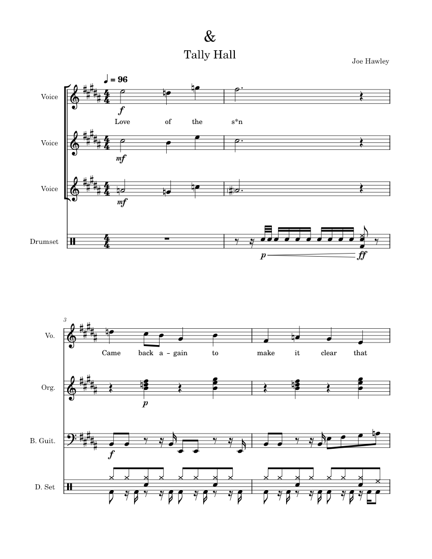 Tally Hall Sheet music for Harpsichord, Organ, Vocals, Tambourine