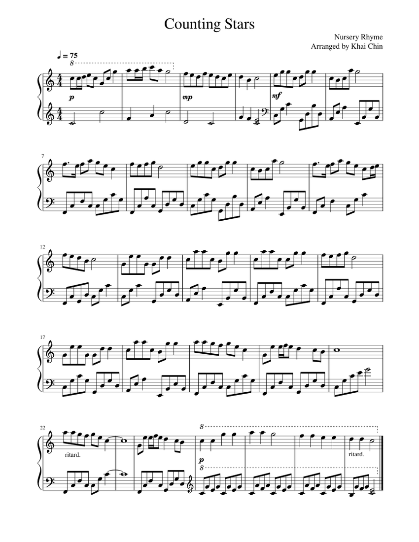 Counting Stars 数星星 (Nursery Rhyme) Sheet Music for Piano
