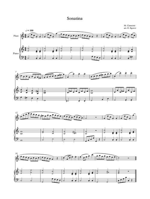 Sonatina (In C Major), Muzio Clementi, For Flute & Piano (Arr. Eugene Egorov) (Flute and Piano)