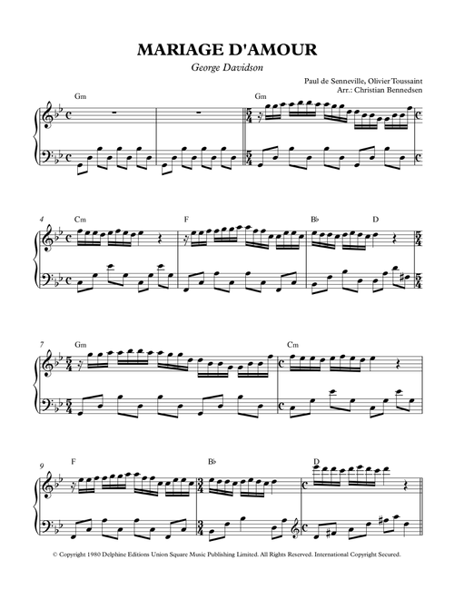 Mariage D Amour (Arr. Christian Bennedsen) - Olivier Toussaint, Paul de Senneville (Piano Solo)