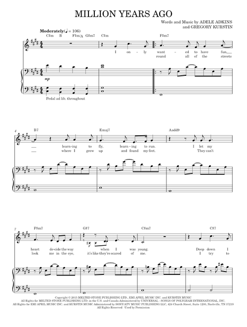 Million Years Ago - Adele (Piano Vocal)