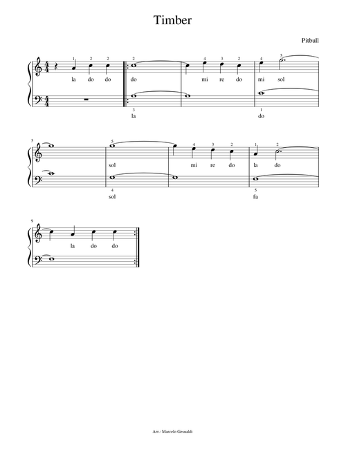 Timber - very easy piano version