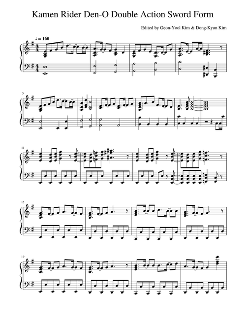 Double Action (Sword Form) Kamen Rider Den-O Sheet Music for Piano