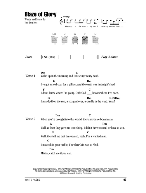 Blaze Of Glory - Jon Bon Jovi (Guitar Chords-Lyrics)