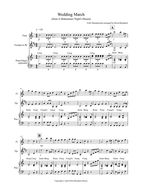 Wedding March (from A Midsummer Night's Dream) for Flute and Trumpet Duet (Arr. David Burndrett) - Felix Mendelssohn (Instrumental Duet)