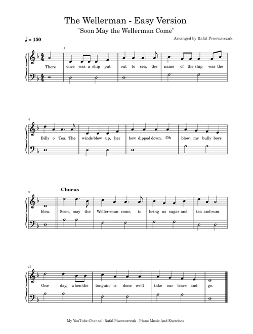 Soon May the Wellerman Come / Wellerman - Easy Version For Piano or Piano and vocal | Lyrics