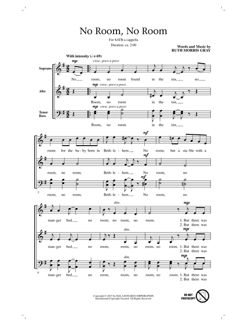 No Room, No Room - Ruth Morris Gray (Choral, SATB)