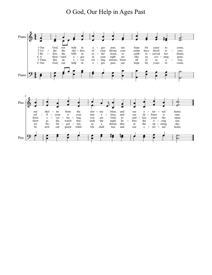 O God, Our Help in Ages Past - Isaac Watts Sheet Music for Piano (Piano Duo) | MuseScore.com