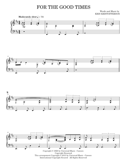 For The Good Times - Elvis Presley, Kris Kristofferson, Ray Price (Piano Solo)