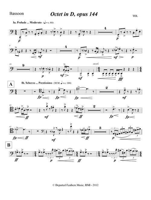 Octet in D, opus 144 (2012) bassoon part - Thomas Oboe Lee (Bassoon Solo)