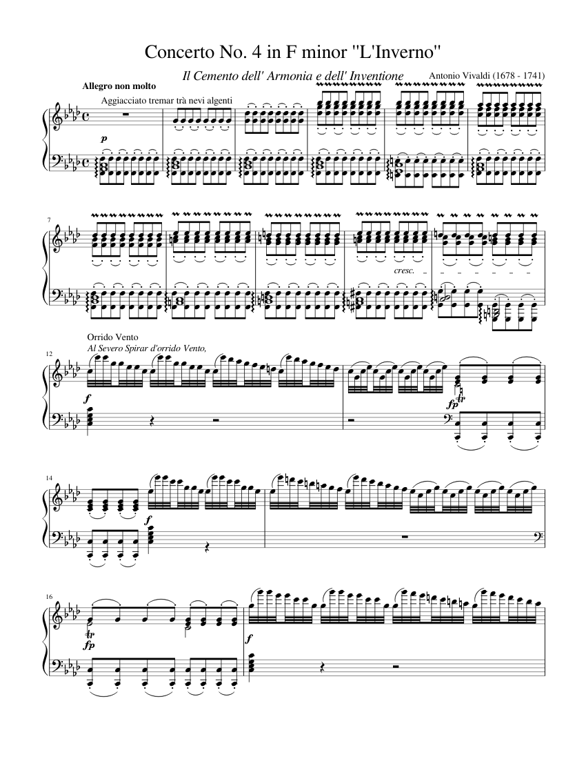 Vivaldi - Violin Concerto in F minor, Op. 8, No. 4, RV. 297 for Solo Piano Sheet music for Piano (Solo) | Musescore.com