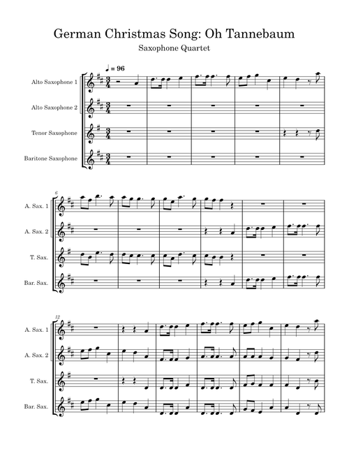 German Christmas Song: Oh Tannebaum - Saxophone Quartet – congos1215