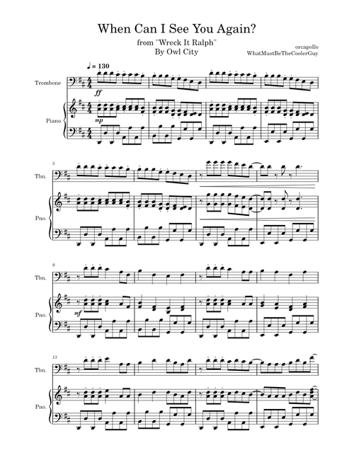 When Can I See You Again? By Owl City- Trombone