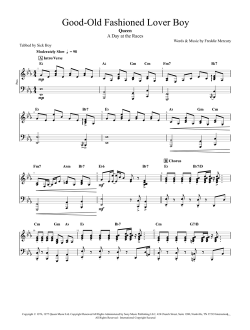Good Old-fashioned Lover Boy (Arr. Sick Boy) - Queen (Piano Solo)