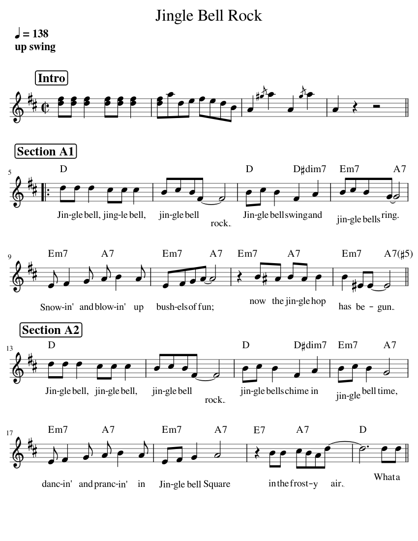 Jingle Bells Rock Melody Chord YWCM Sheet music for Piano (Solo
