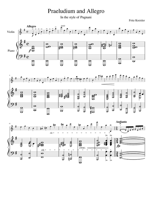 Praeludium and Allegro in the Style of Pugnani by Fritz Kreisler