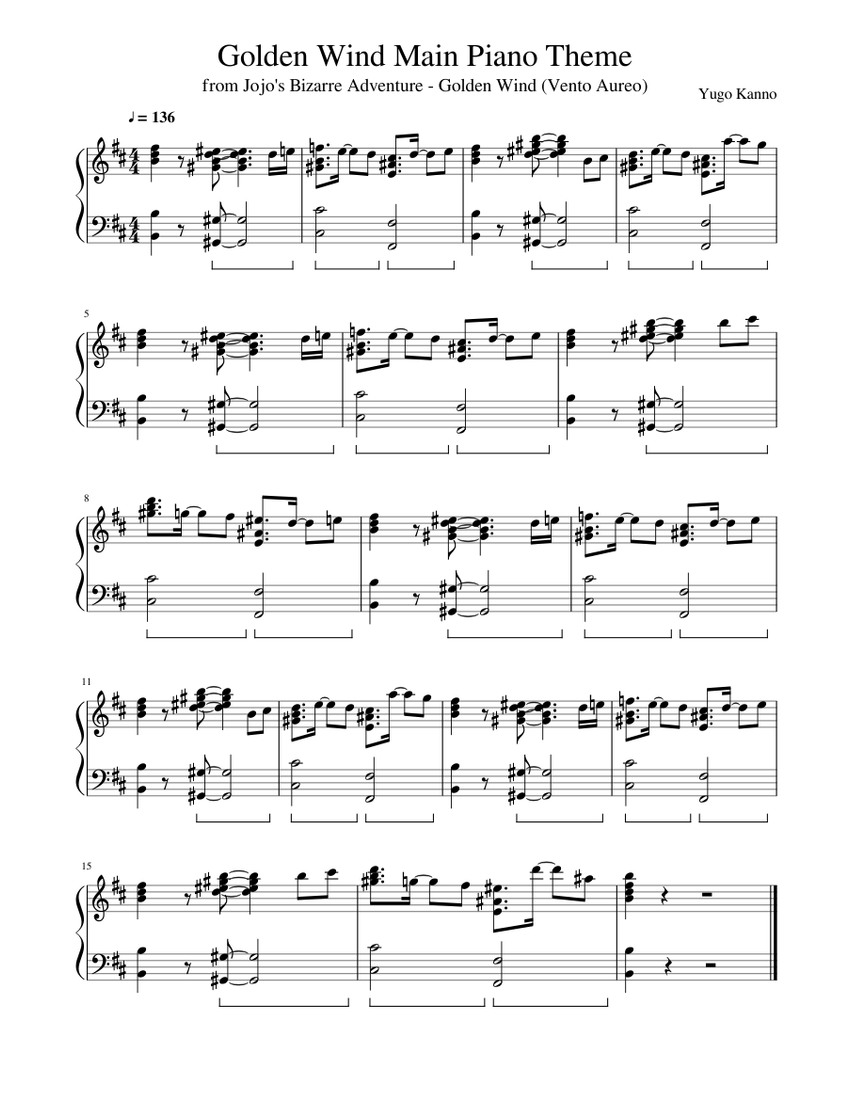 Golden hour piano sheet. Jojo Theme Piano Ноты. Jojo Golden Wind Ноты на пианино. Ноты Джоджо Golden Wind. Golden Wind Ноты для фортепиано.