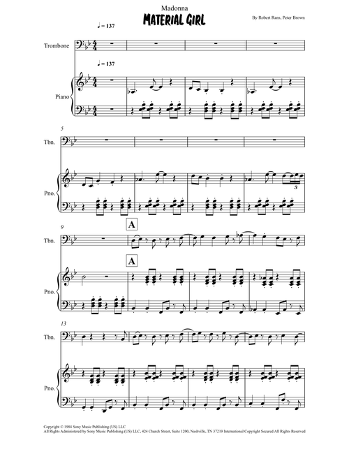 Material Girl (Arr. Grant Golding) - Madonna (Trombone and Piano)