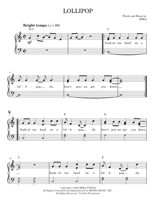 Lollipop - Mika (Easy Piano)
