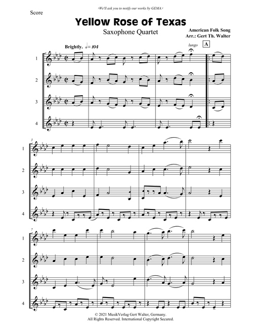 Yellow Rose of Texas (Arr. Gert Th. Walter) - American Folk Song (Woodwind Ensemble)