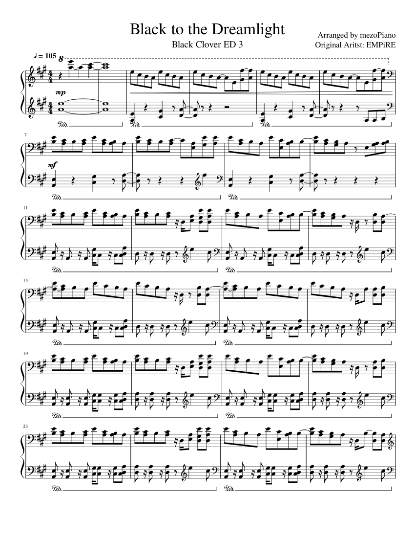 Black to the Dreamlight - Black Clover ED 3 piano Sheet Music for