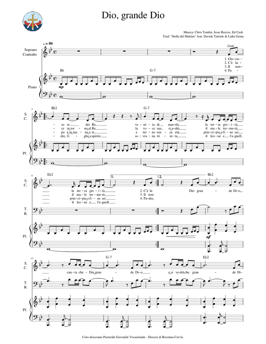 Dio, grande Dio Sheet Music with Chords for Piano, Soprano, Bass