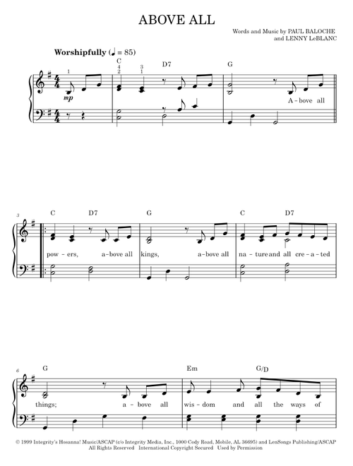 Above All - Paul Baloche (Easy Piano)