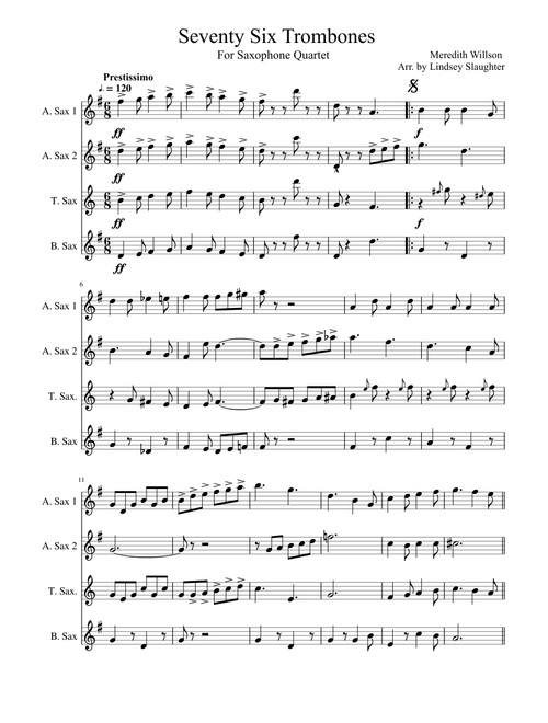 Seventy Six Trombones for Saxophone Quartet