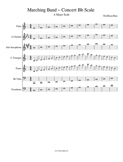 Marching Band Concert Scale (All Parts have Whole Notes except for Piano & Trumpet)
