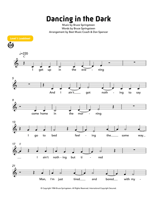 Dancing In The Dark (Arr. Dan Spencer) - Bruce Springsteen (Lead Sheet - Fake Book)