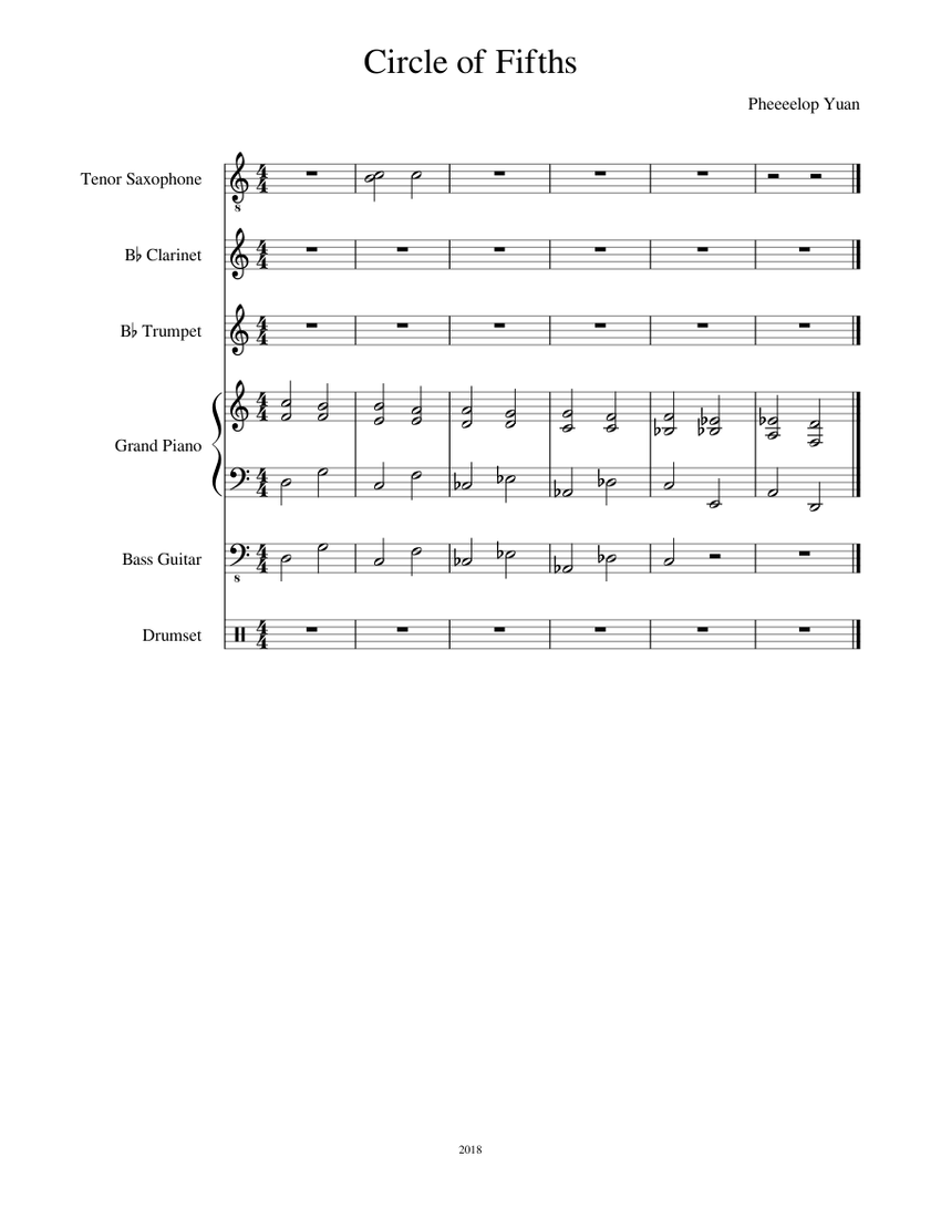 Circle of Fifths Sheet music for Piano, in bflat, Saxophone tenor, Trumpet in bflat