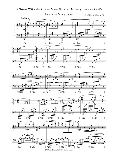 [virtuoso piano arr.] A Town With An Ocean View (Kiki's Delivery Service OST) – Joe Hisaishi (久石譲)