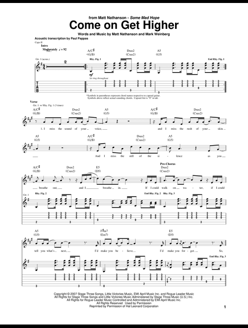 Come On Get Higher - Matt Nathanson (Guitar Tab)