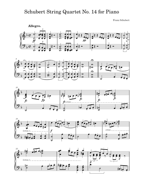 String Quartet in D minor, D.810 – Franz Schubert Schubert String Quartet No. 14 for Piano (All Movements)