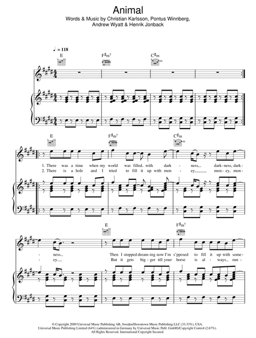 Animal - Miike Snow (Piano-Vocal-Guitar (Piano Accompaniment))