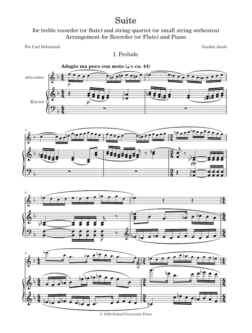 Gordon Jacob - Suite for Treble Recorder and Piano sheet music by