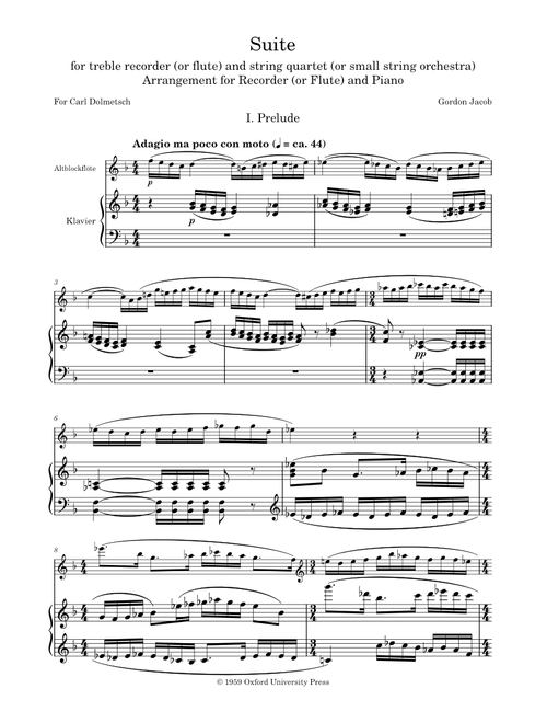Gordon Jacob - Suite for Treble Recorder and Piano sheet music by