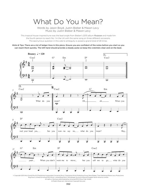 What Do You Mean? - Justin Bieber (Really Easy Piano)