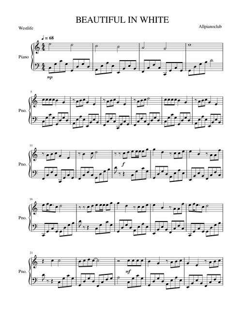 Beautiful In White – Allpianoclub