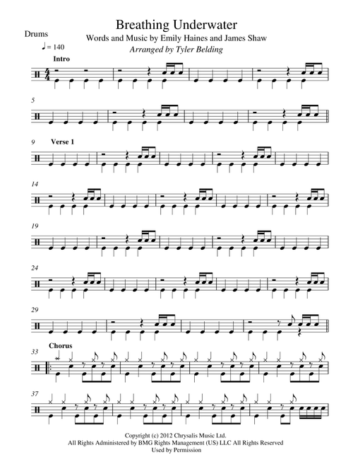 Breathing Underwater (Arr. Tyler Belding) - James Shaw, Emily Haines (Drums)