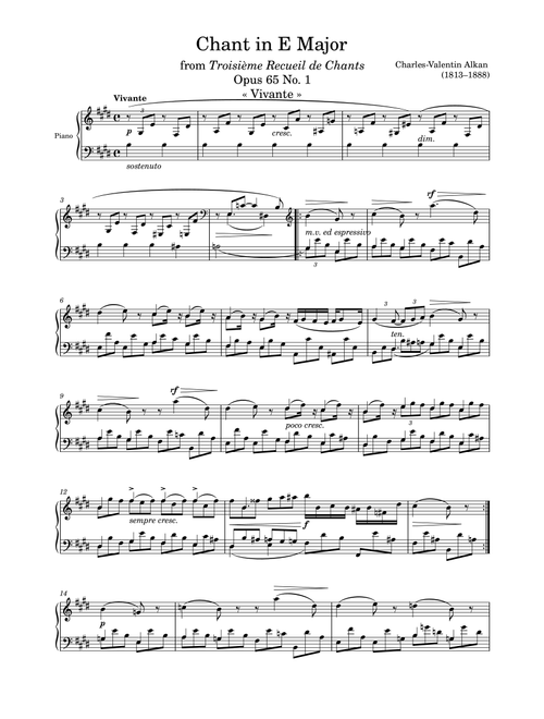 Chant Opus 65 No. 1 in E Major (Arr. Zachary Corbett) - Charles-Valentin Alkan (Piano Solo)