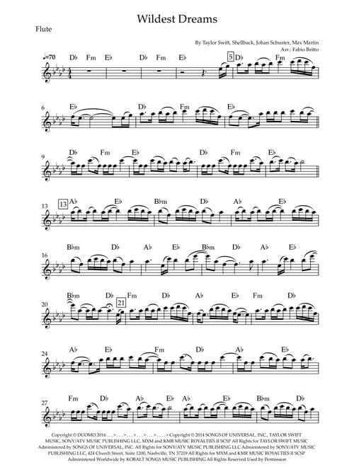 Wildest Dreams (Arr. Fabio Britto) - Taylor Swift (Flute Solo)