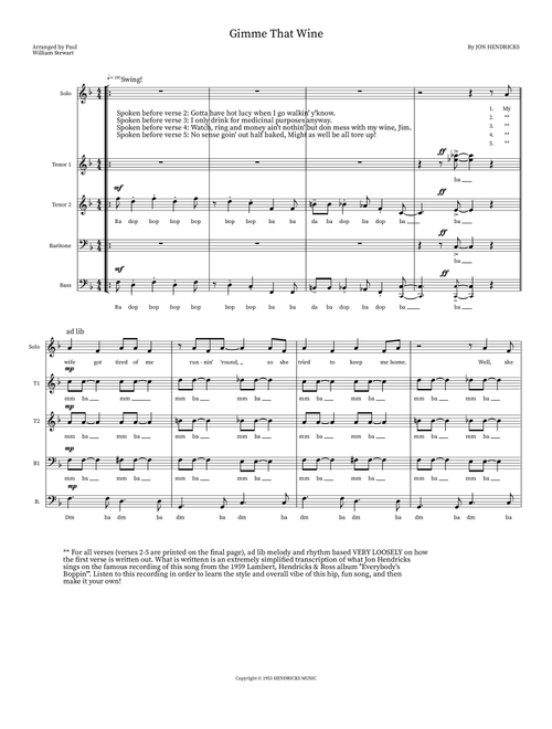 Gimme That Wine (Arr. Paul William Stewart) - Jon Hendricks (Choral, TTBB)