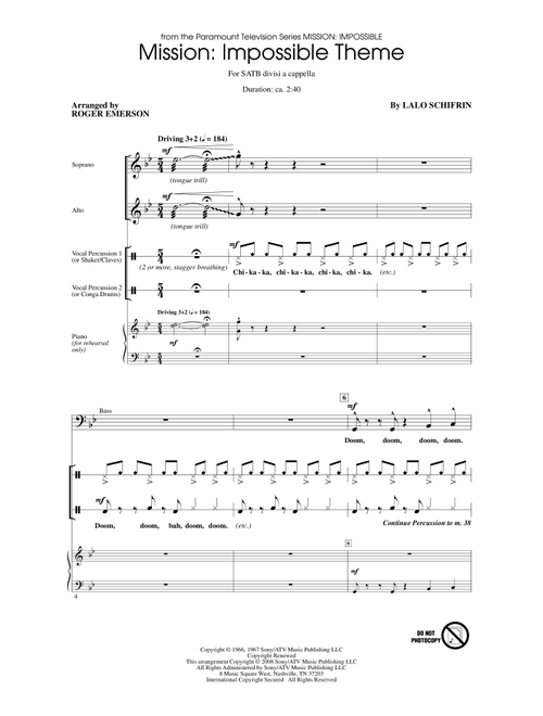 Mission: Impossible Theme (Arr. Roger Emerson) (Choral, SATB)