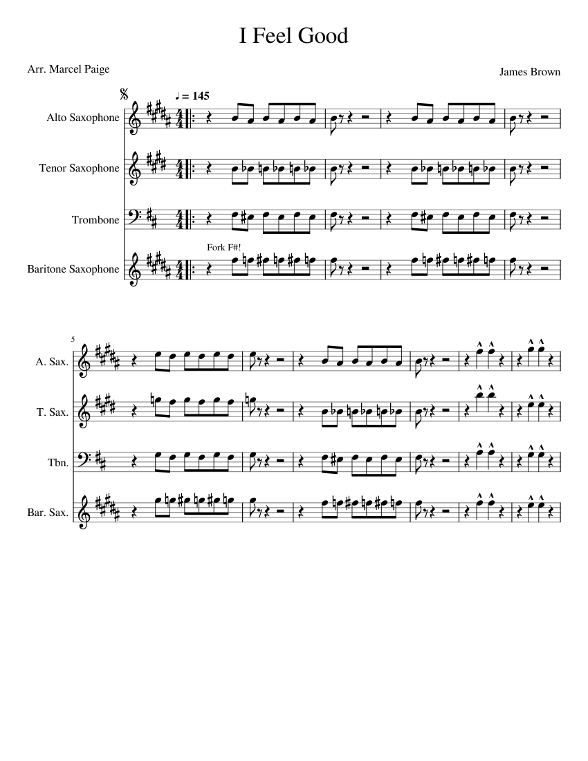 I Feel Good Sheet Music for Trombone, Saxophone alto, Saxophone tenor ...