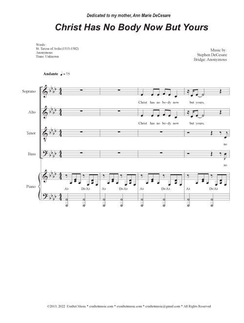 Christ Has No Body Now But Yours (Vocal Quartet - (SATB) - Stephen DeCesare (Piano Vocal)