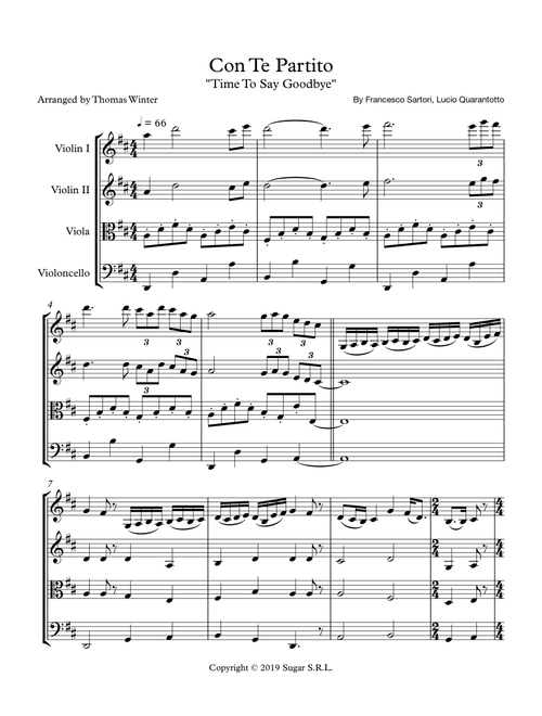 Con Te Partiro (time To Say Goodbye) (Arr. Thomas Winter) - Andrea Bocelli (String Quartet)
