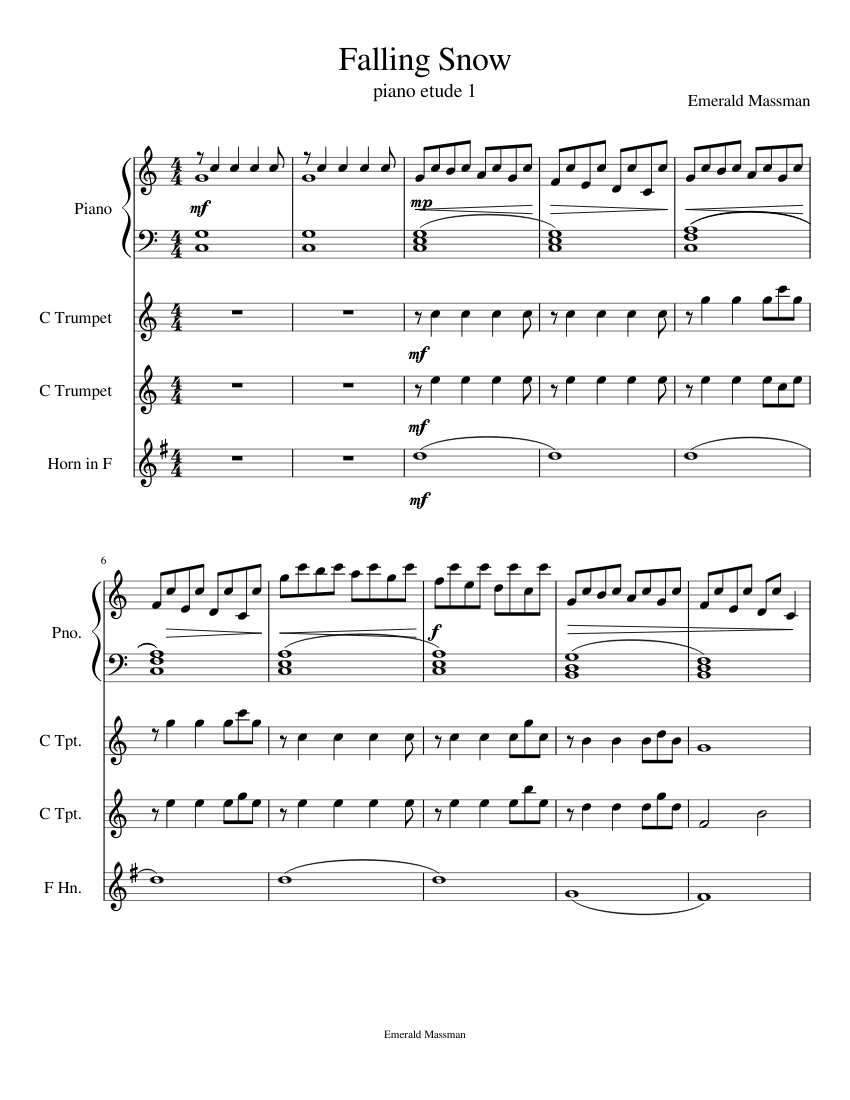 Falling Snow Toque Falling Snow Sheet music for Piano, French horn, Trumpet in c (Mixed ...