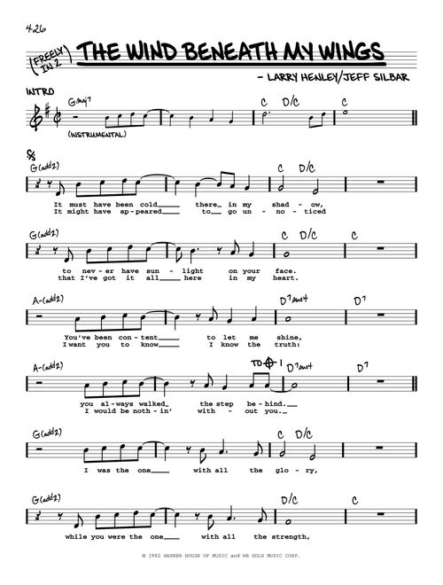 The Wind Beneath My Wings - Bette Midler (Real Book - Melody-Chords-Lyrics)